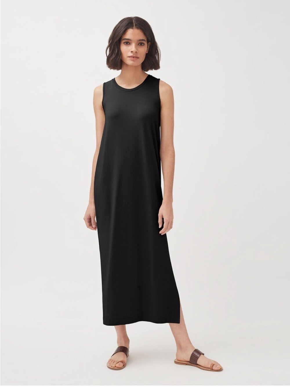 Cuyana Black Drape-Back Midi Dress Women’s Size SMALL Minimalist